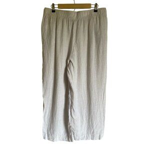 TAHARI Size XL 100% Linen Straight Leg Elastic Waist Pants Beachy Coastal Casual
